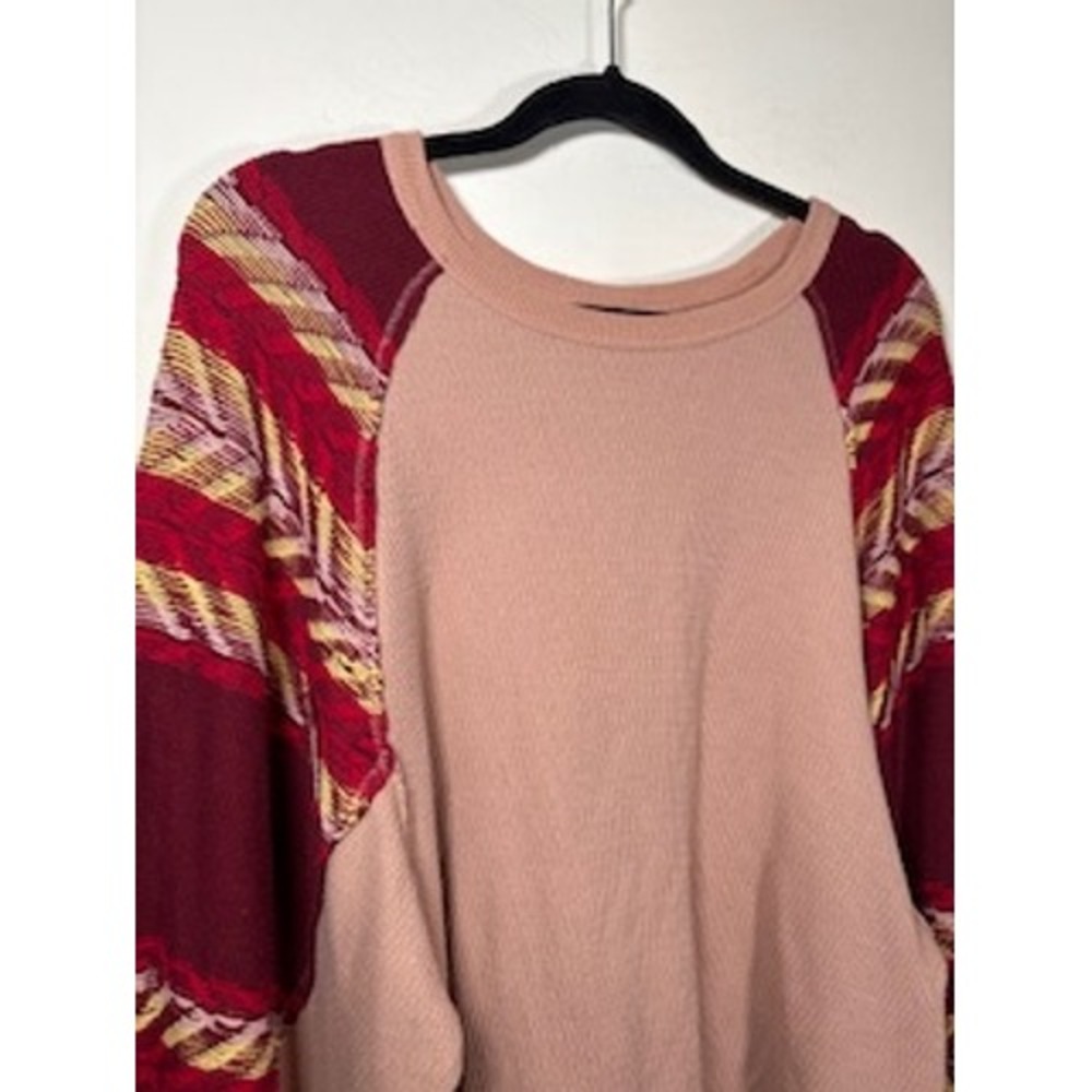 We The Free Free People Rainbow Dreams Thermal Top XS Pink Burgundy Boho Shirt - Picture 3 of 8